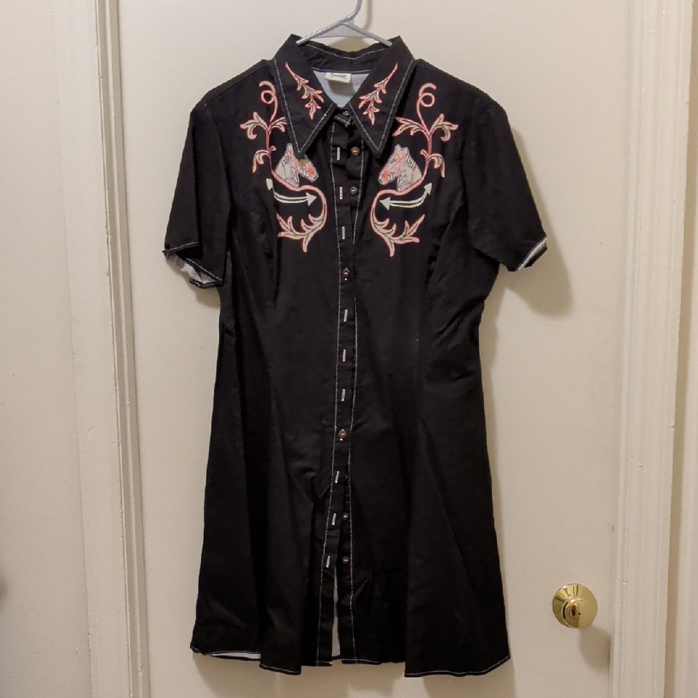 Zalo Black Dress with Pink Embroidery